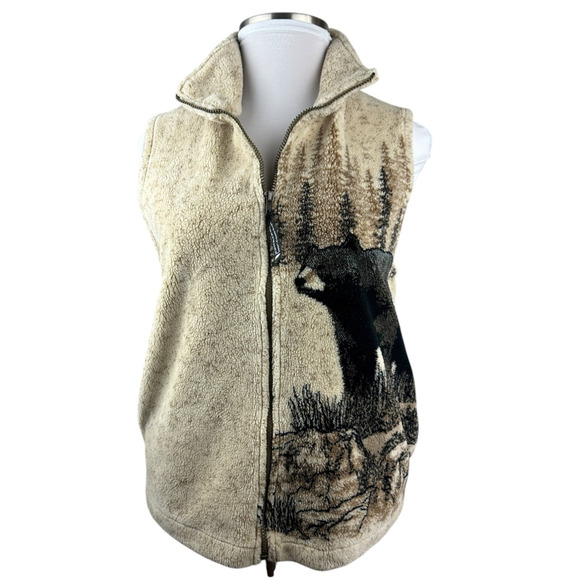 Vintage Northern Lifestyles Canada Bear Graphic Vest Plush Full Zip Size Small - Picture 4 of 13